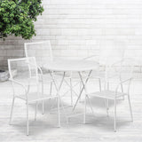 English Elm EE1678 Contemporary Commercial Grade Metal Patio Table and Chair Set White EEV-13133