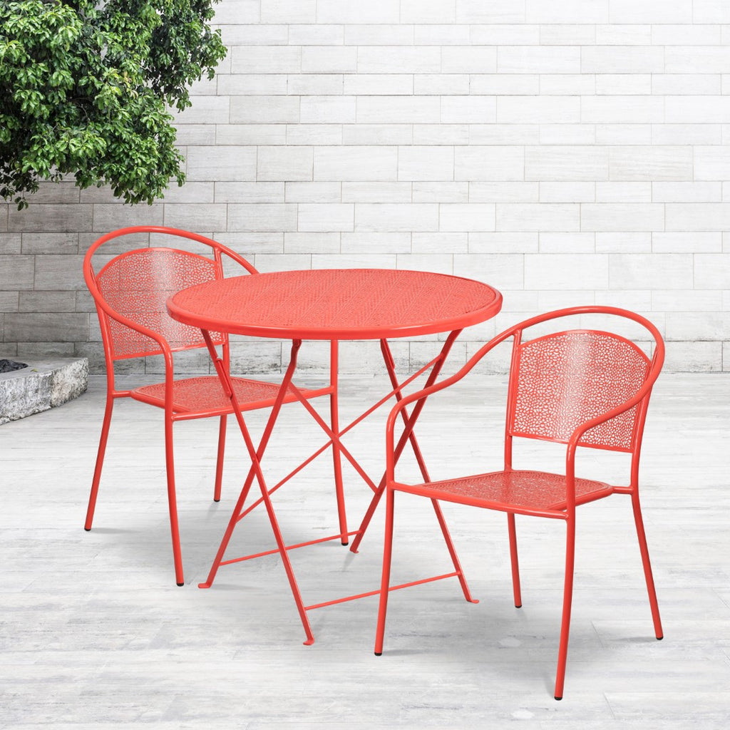 English Elm EE1679 Contemporary Commercial Grade Metal Patio Table and Chair Set Coral EEV-13136