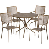 English Elm EE1682 Contemporary Commercial Grade Metal Patio Table and Chair Set Gold EEV-13153