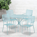English Elm EE1682 Contemporary Commercial Grade Metal Patio Table and Chair Set Sky Blue EEV-13156