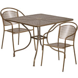 English Elm EE1687 Contemporary Commercial Grade Metal Patio Table and Chair Set Gold EEV-13183