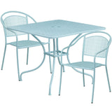 English Elm EE1687 Contemporary Commercial Grade Metal Patio Table and Chair Set Sky Blue EEV-13186