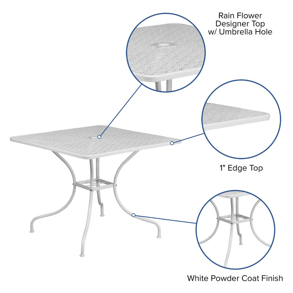 English Elm EE1691 Contemporary Commercial Grade Metal Patio Table White EEV-13211