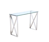 Brooke Console, Clear Glass, Stainless Steel Base