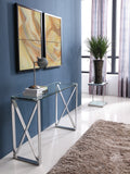 Brooke Console, Clear Glass, Stainless Steel Base