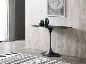Amarosa Console Table, 8Mm Clear Glass+ 5.5Mm Ceramic Top, Black Powder Coated Metal Base