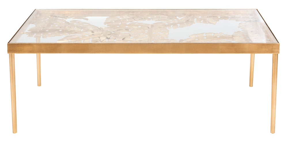 Leilani Palm Leaf Coffee Table - Exquisite Gold Leaf Finish with Elegant Glass Top for Living Rooms