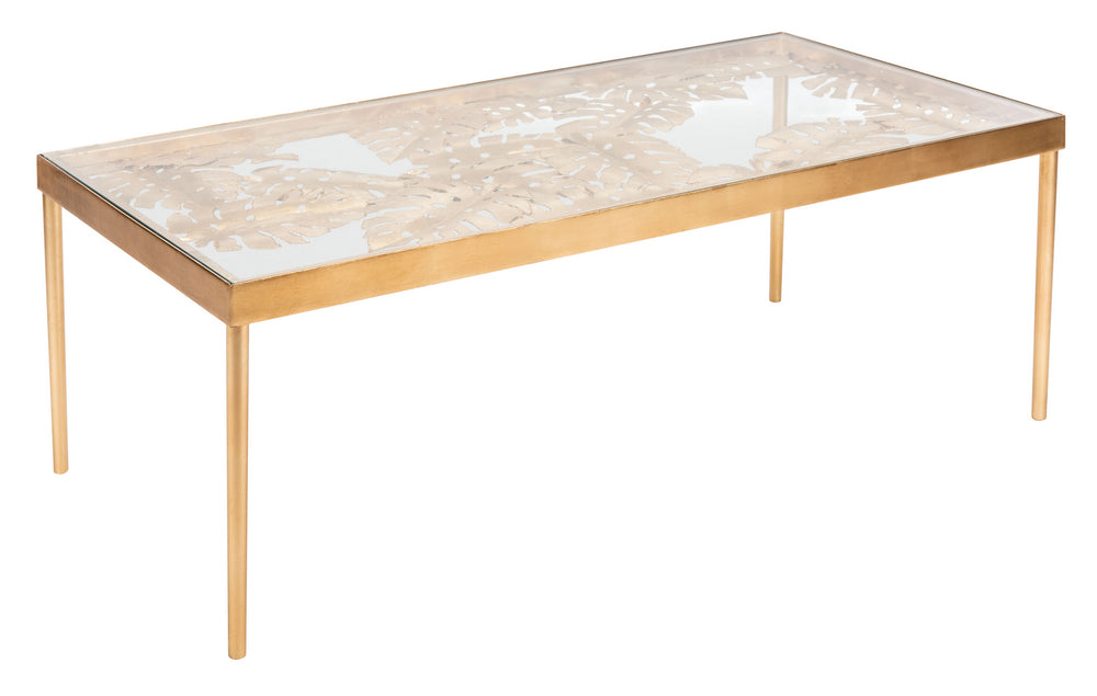 Leilani Palm Leaf Coffee Table - Exquisite Gold Leaf Finish with Elegant Glass Top for Living Rooms