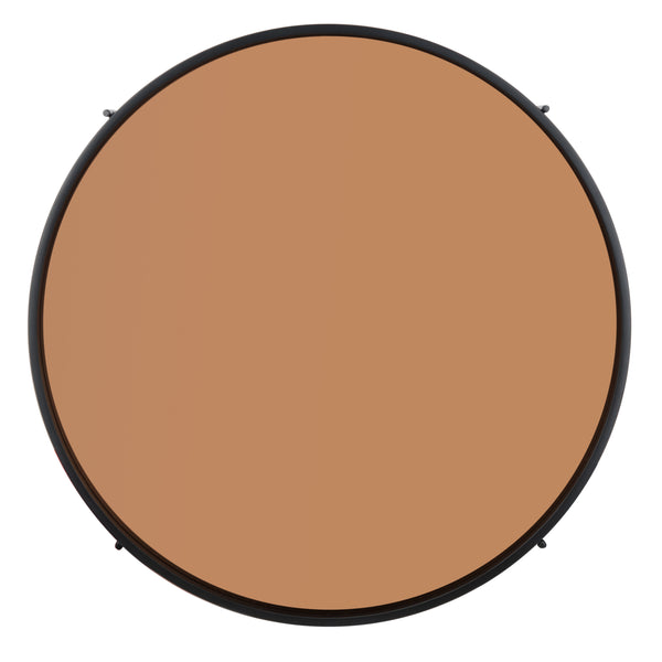 Ruby Contemporary Round Tray Top Coffee Table with Rose Gold Glass and Black Wood Frame, Stylish & Elegant