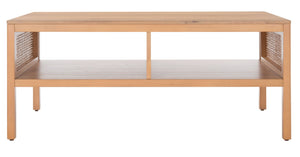 Miya Coffee Table: Stylish Rattan Mesh Design with Open Shelves for a Cozy Living Room Centerpiece