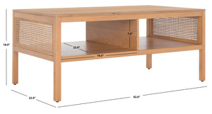 Miya Coffee Table: Stylish Rattan Mesh Design with Open Shelves for a Cozy Living Room Centerpiece