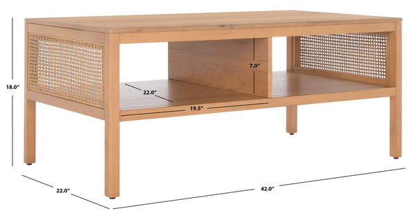 Miya Coffee Table: Stylish Rattan Mesh Design with Open Shelves for a Cozy Living Room Centerpiece