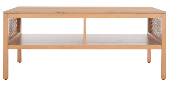 Miya Coffee Table: Stylish Rattan Mesh Design with Open Shelves for a Cozy Living Room Centerpiece