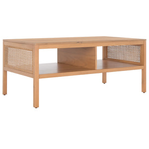 Miya Coffee Table: Stylish Rattan Mesh Design with Open Shelves for a Cozy Living Room Centerpiece