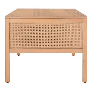 Miya Coffee Table: Stylish Rattan Mesh Design with Open Shelves for a Cozy Living Room Centerpiece