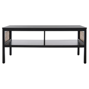 Miya Coffee Table: Stylish Rattan Mesh Design with Open Shelves for a Cozy Living Room Centerpiece