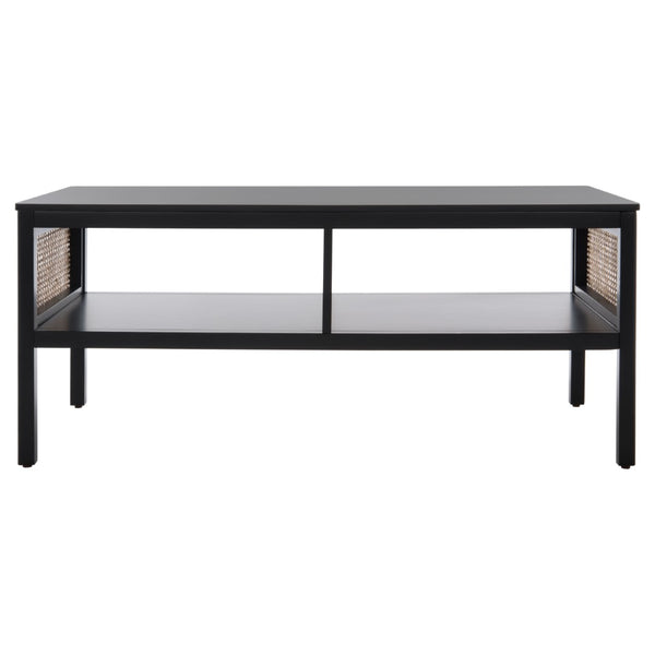 Miya Coffee Table: Stylish Rattan Mesh Design with Open Shelves for a Cozy Living Room Centerpiece
