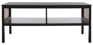 Miya Coffee Table: Stylish Rattan Mesh Design with Open Shelves for a Cozy Living Room Centerpiece