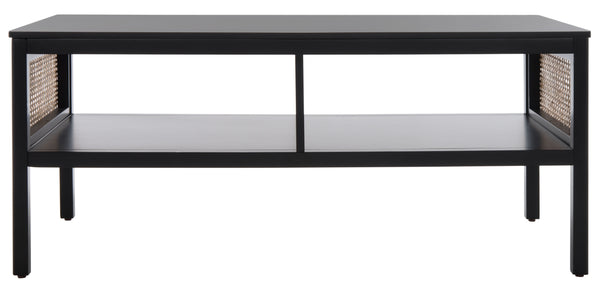 Miya Coffee Table: Stylish Rattan Mesh Design with Open Shelves for a Cozy Living Room Centerpiece