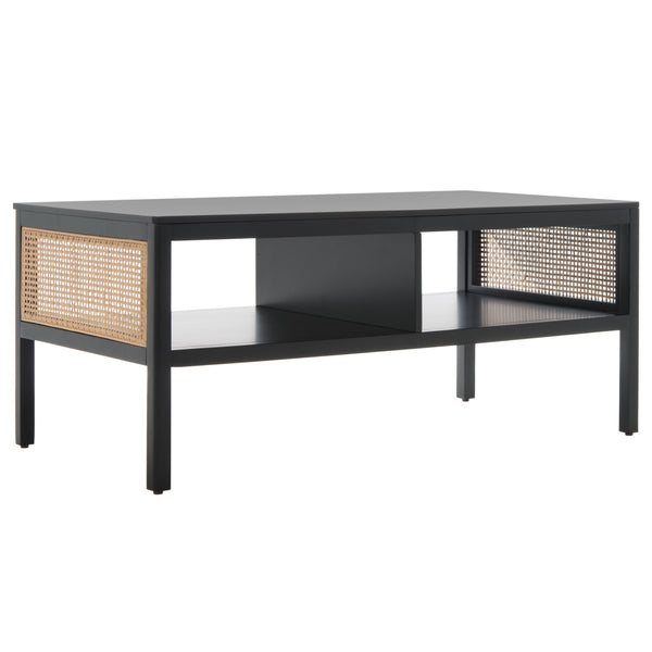 Miya Coffee Table: Stylish Rattan Mesh Design with Open Shelves for a Cozy Living Room Centerpiece