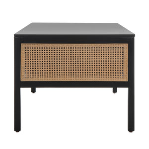 Miya Coffee Table: Stylish Rattan Mesh Design with Open Shelves for a Cozy Living Room Centerpiece