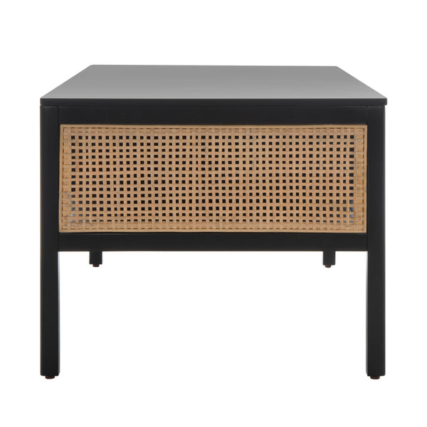Miya Coffee Table: Stylish Rattan Mesh Design with Open Shelves for a Cozy Living Room Centerpiece