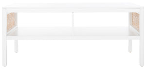 Miya Coffee Table: Stylish Rattan Mesh Design with Open Shelves for a Cozy Living Room Centerpiece