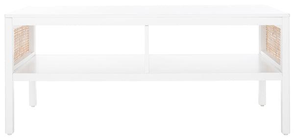 Miya Coffee Table: Stylish Rattan Mesh Design with Open Shelves for a Cozy Living Room Centerpiece