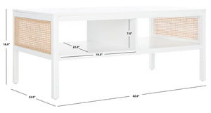 Miya Coffee Table: Stylish Rattan Mesh Design with Open Shelves for a Cozy Living Room Centerpiece