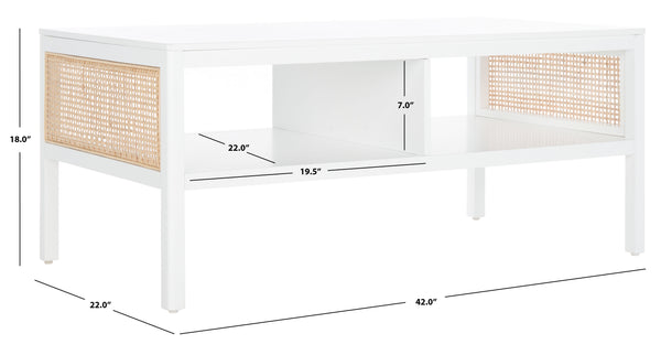 Miya Coffee Table: Stylish Rattan Mesh Design with Open Shelves for a Cozy Living Room Centerpiece