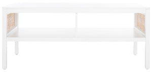 Miya Coffee Table: Stylish Rattan Mesh Design with Open Shelves for a Cozy Living Room Centerpiece