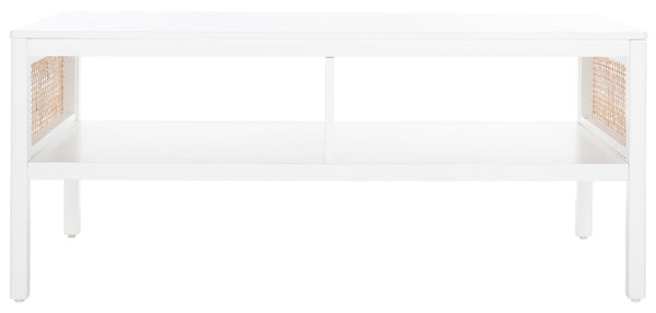 Miya Coffee Table: Stylish Rattan Mesh Design with Open Shelves for a Cozy Living Room Centerpiece