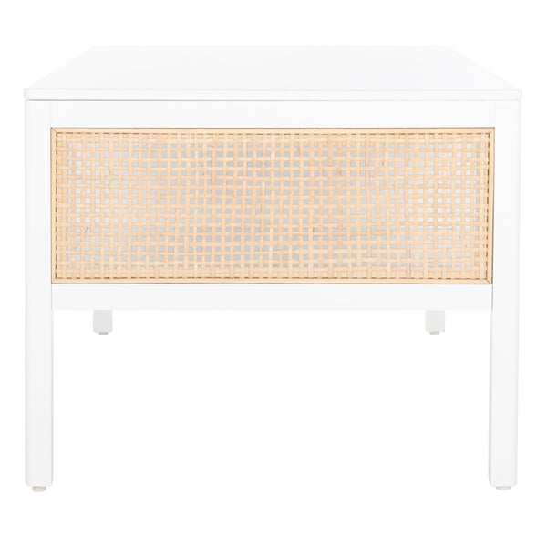 Miya Coffee Table: Stylish Rattan Mesh Design with Open Shelves for a Cozy Living Room Centerpiece