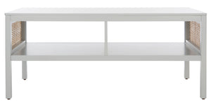 Miya Coffee Table: Stylish Rattan Mesh Design with Open Shelves for a Cozy Living Room Centerpiece