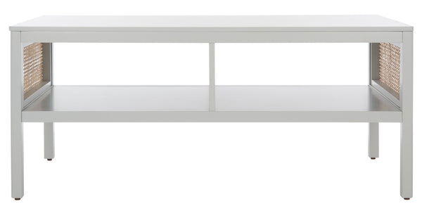 Miya Coffee Table: Stylish Rattan Mesh Design with Open Shelves for a Cozy Living Room Centerpiece