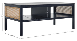Miya Coffee Table: Stylish Rattan Mesh Design with Open Shelves for a Cozy Living Room Centerpiece