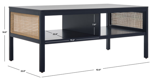 Miya Coffee Table: Stylish Rattan Mesh Design with Open Shelves for a Cozy Living Room Centerpiece