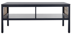 Miya Coffee Table: Stylish Rattan Mesh Design with Open Shelves for a Cozy Living Room Centerpiece