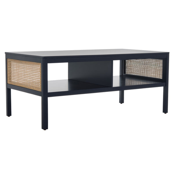 Miya Coffee Table: Stylish Rattan Mesh Design with Open Shelves for a Cozy Living Room Centerpiece