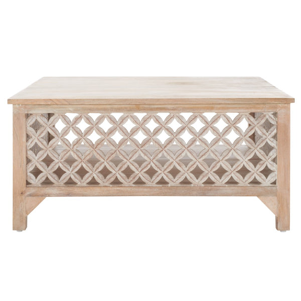 Squall Square 1 Shelf Coffee Table - Airy Architectural Design with Fretwork Carving for Your Home