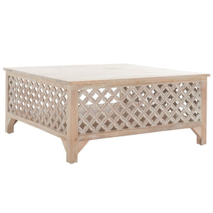 Squall Square 1 Shelf Coffee Table - Airy Architectural Design with Fretwork Carving for Your Home