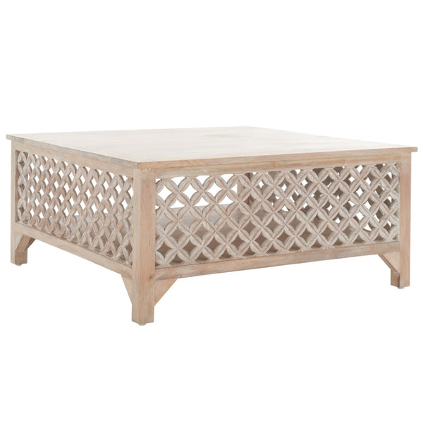 Squall Square 1 Shelf Coffee Table - Airy Architectural Design with Fretwork Carving for Your Home