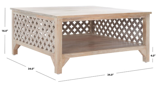 Squall Square 1 Shelf Coffee Table - Airy Architectural Design with Fretwork Carving for Your Home