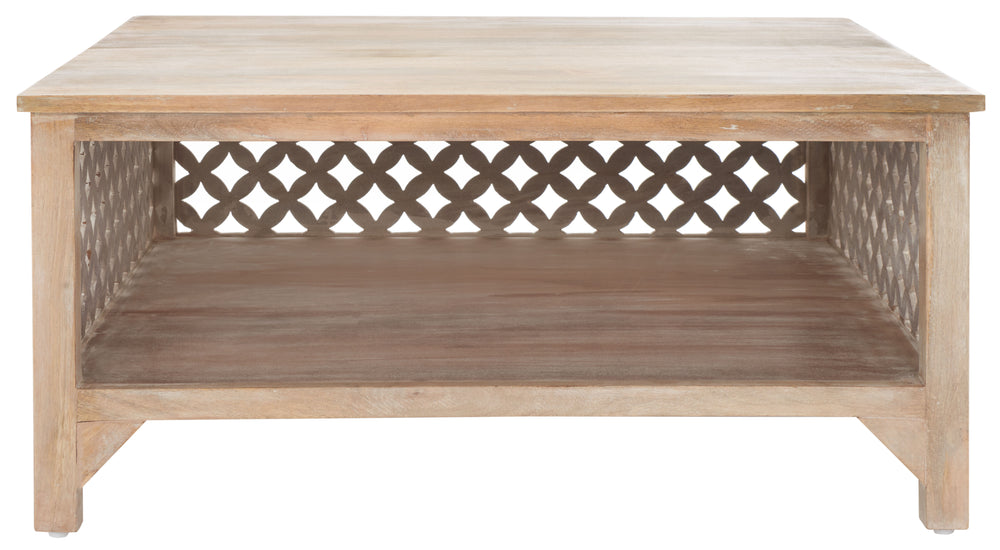 Squall Square 1 Shelf Coffee Table - Airy Architectural Design with Fretwork Carving for Your Home