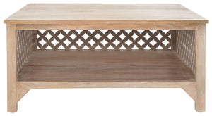 Squall Square 1 Shelf Coffee Table - Airy Architectural Design with Fretwork Carving for Your Home
