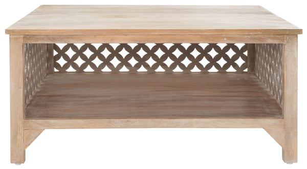 Squall Square 1 Shelf Coffee Table - Airy Architectural Design with Fretwork Carving for Your Home
