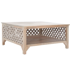 Squall Square 1 Shelf Coffee Table - Airy Architectural Design with Fretwork Carving for Your Home