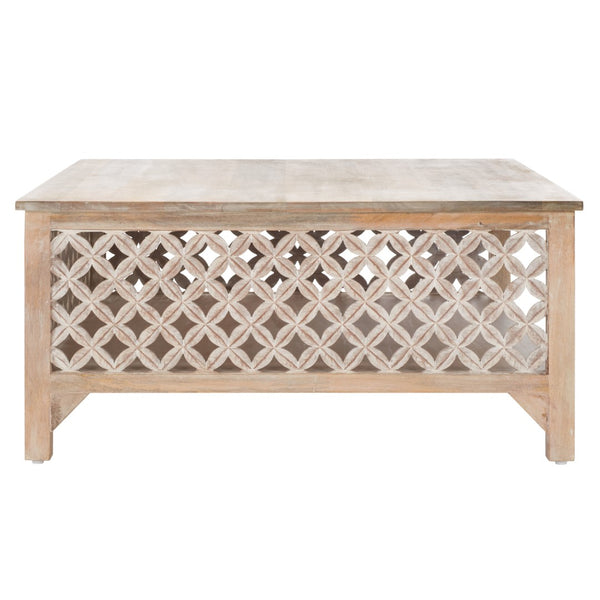 Squall Square 1 Shelf Coffee Table - Airy Architectural Design with Fretwork Carving for Your Home