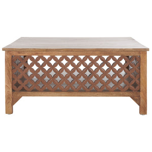 Squall Square 1 Shelf Coffee Table - Airy Architectural Design with Fretwork Carving for Your Home