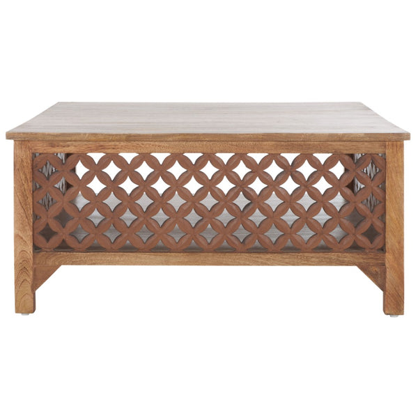 Squall Square 1 Shelf Coffee Table - Airy Architectural Design with Fretwork Carving for Your Home
